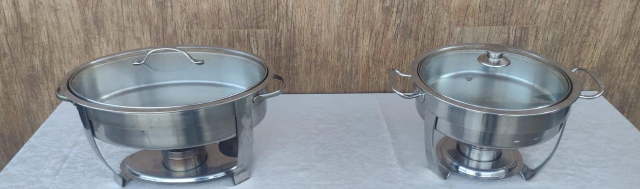 Rechauds de inox ovais e redondos para buffet quente