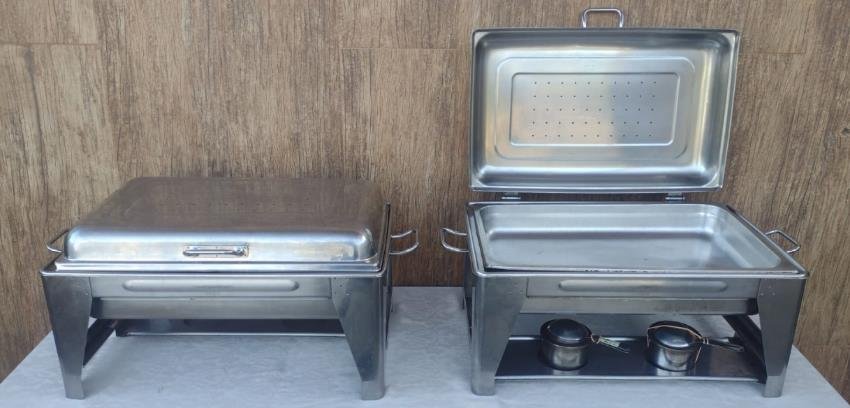 Rechaud retangular de inox com duas cubas para buffet